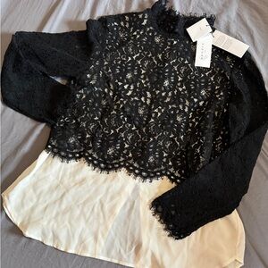 NWT SANDRO Malia Lace Top US size 6 Black & White. Stunning top!